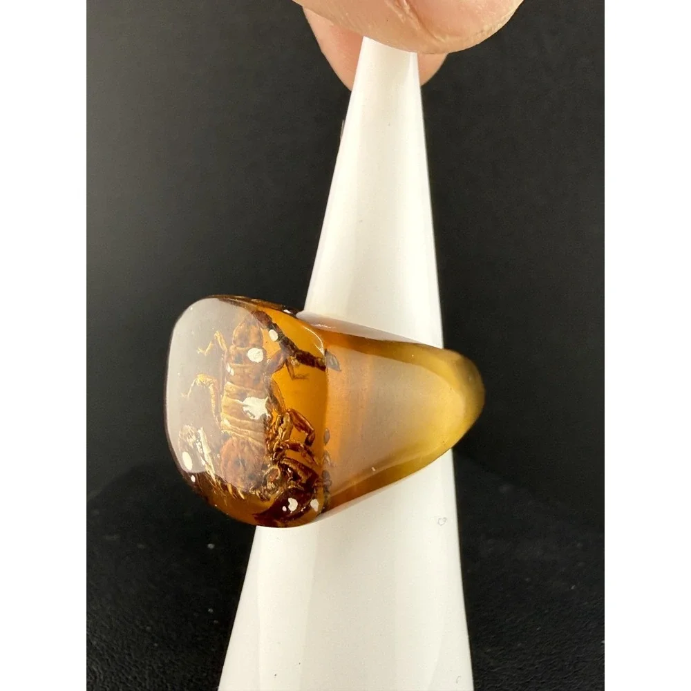Scorpion Amber Resin Statement Ring - Honey Amber Tone